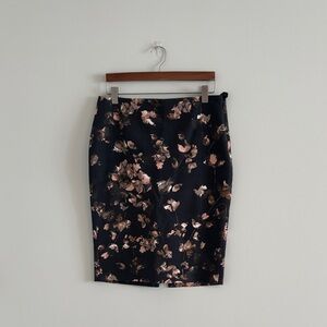 RW&CO. Black Pencil Skirt with Rose Gold Floral Print (stretch lining)